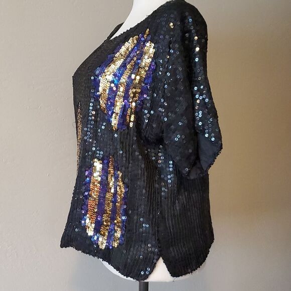 Vintage 90s Sequin black and gold Purple top  Medium - Picture 8 of 8